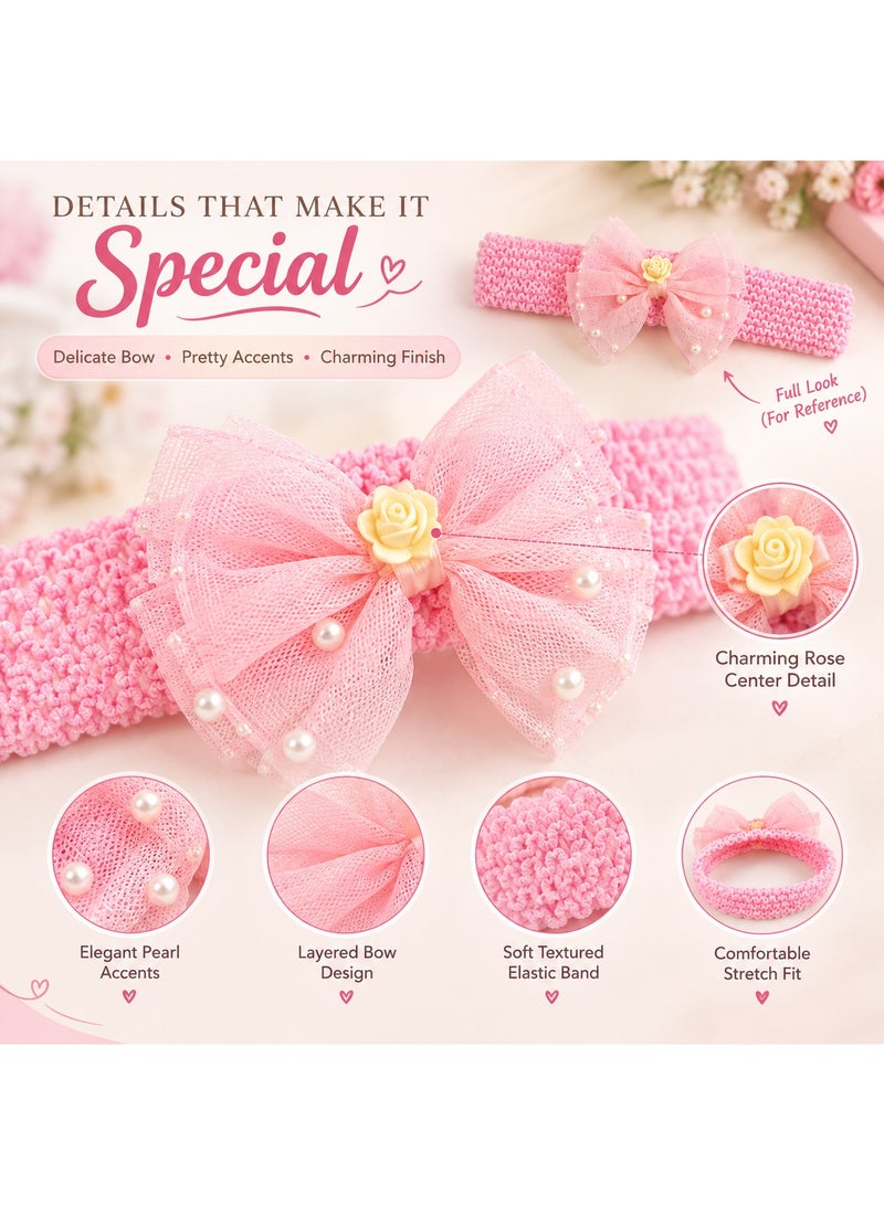 Dantiya 3 Pcs Girls Bow Headbands Set, Cute Stretchy Hair Bands with Large Bow & Pearl Details, Soft Elastic Hair Accessories for Baby Girls, Toddlers & Kids, Red Blue Pink, Birthday Party & Everyday Wear - Image 5