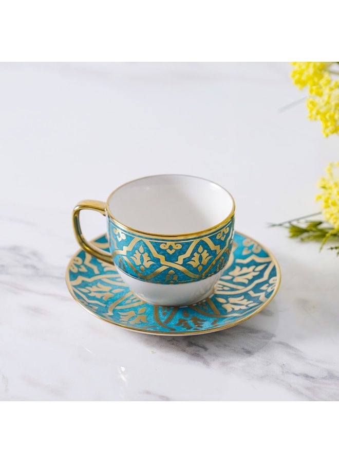 DANUBE HOME Zahra Cup and Saucer Perfect for Specialty Coffee Drinks Latte Cafe Mocha and Tea White Blue Gold 200ml  - Image 3
