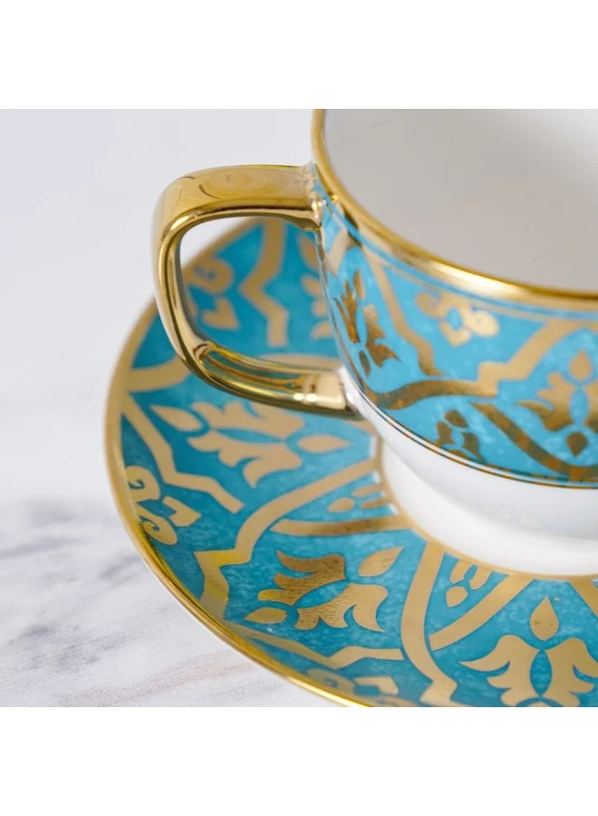 DANUBE HOME Zahra Cup and Saucer Perfect for Specialty Coffee Drinks Latte Cafe Mocha and Tea White Blue Gold 200ml
