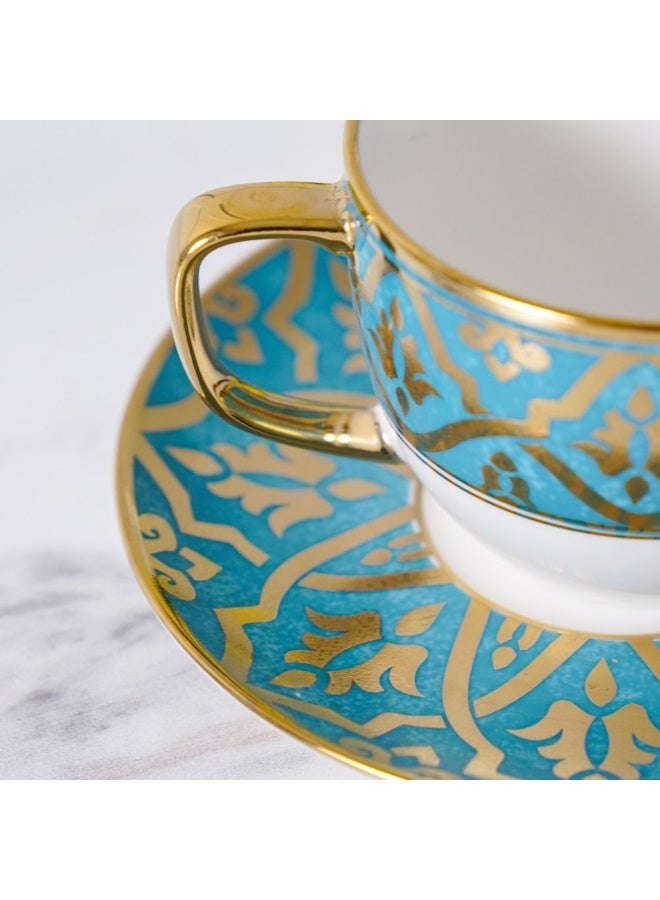 DANUBE HOME Zahra Cup and Saucer Perfect for Specialty Coffee Drinks Latte Cafe Mocha and Tea White Blue Gold 200ml  - Image 2