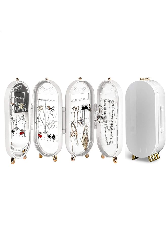 PROMASS Collapsible Earring Holder With Mirror, Earring Necklace Jewelry Box Organizer Necklace Holder for for Women and Girls, Small Jewelry Organizer Box, Gifts for Girls (White) - Image 1