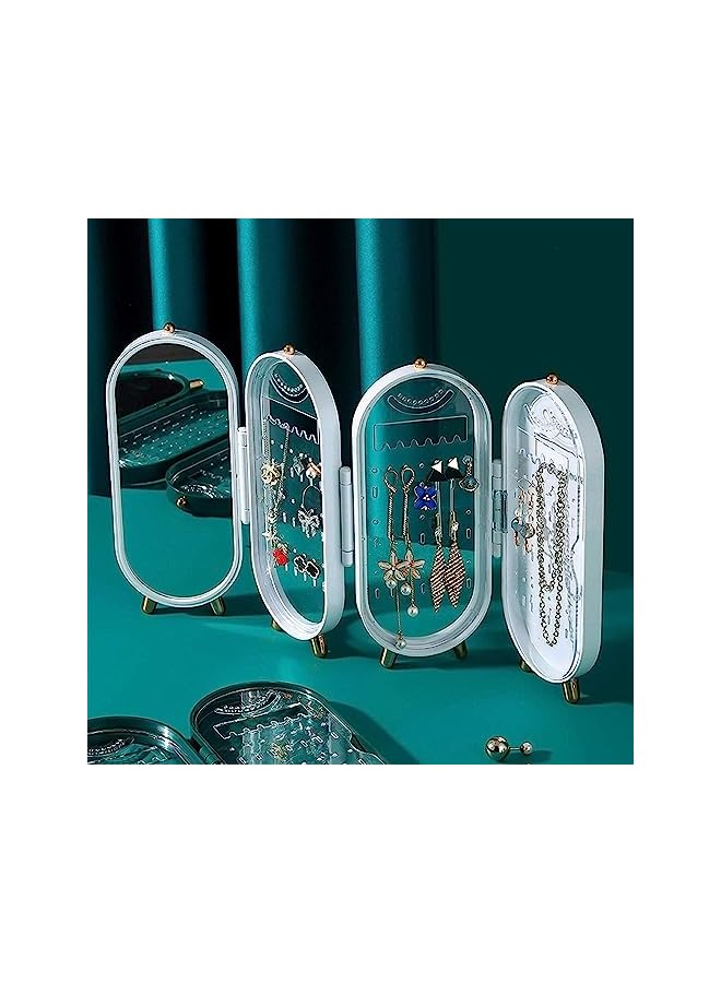 PROMASS Collapsible Earring Holder With Mirror, Earring Necklace Jewelry Box Organizer Necklace Holder for for Women and Girls, Small Jewelry Organizer Box, Gifts for Girls (White) - Image 2