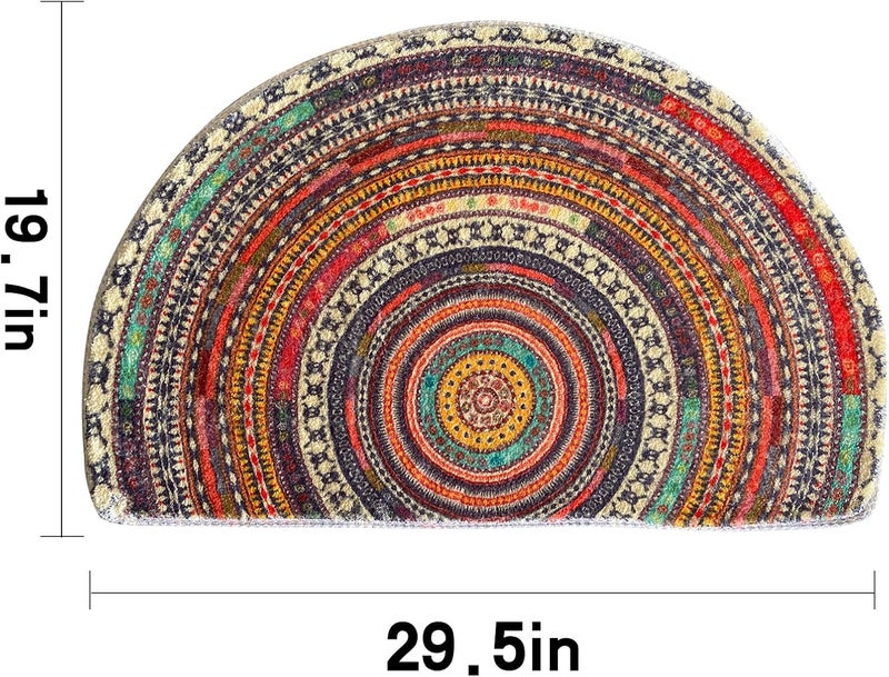WERGHJ SUJIN Half Round Door Mat,Semi Circle Bathroom Floor Rug,Mandala Boho Bohemian Non-Slip Welcome Entrance Way Absorbent Bath Mat,Microfiber Tufted Indoor Rug for Kitchen Living Room (Multicolor) - Image 3