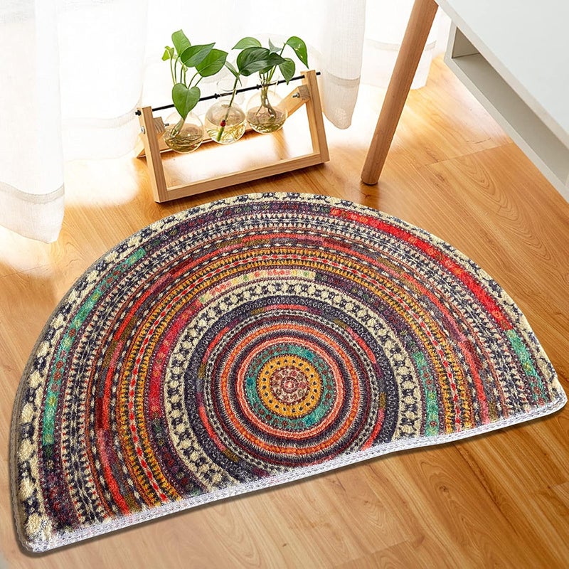 WERGHJ SUJIN Half Round Door Mat,Semi Circle Bathroom Floor Rug,Mandala Boho Bohemian Non-Slip Welcome Entrance Way Absorbent Bath Mat,Microfiber Tufted Indoor Rug for Kitchen Living Room (Multicolor) - Image 4