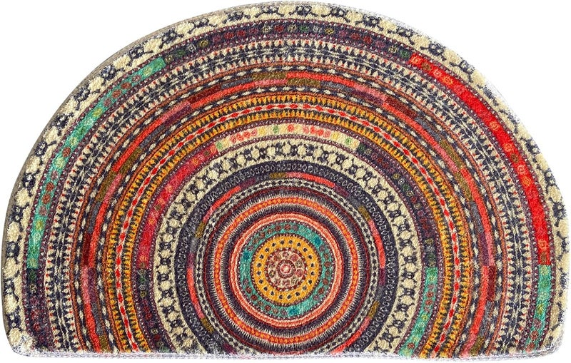 WERGHJ SUJIN Half Round Door Mat,Semi Circle Bathroom Floor Rug,Mandala Boho Bohemian Non-Slip Welcome Entrance Way Absorbent Bath Mat,Microfiber Tufted Indoor Rug for Kitchen Living Room (Multicolor) - Image 1
