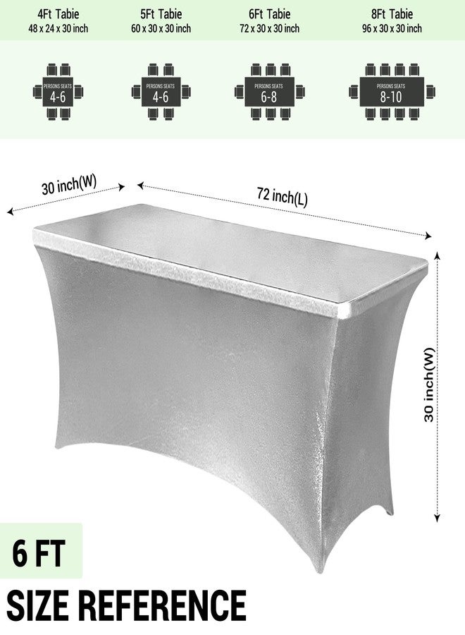 Obstal 6 Pack Stretch Spandex Table Covers for 6 Foot Tables - 6 FT Rectangular Fitted Tablecloth Protector for Wedding, Banquet, Party (Stamping Silver, 72'' Length x 30'' Width x 30'' Height) - Image 4