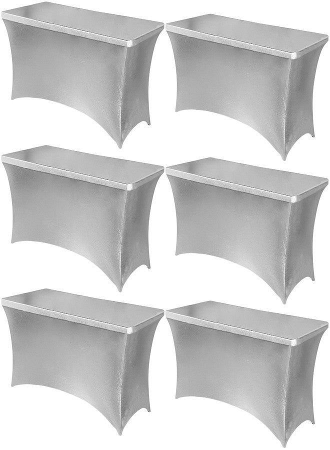 Obstal 6 Pack Stretch Spandex Table Covers for 6 Foot Tables - 6 FT Rectangular Fitted Tablecloth Protector for Wedding, Banquet, Party (Stamping Silver, 72'' Length x 30'' Width x 30'' Height) - Image 1