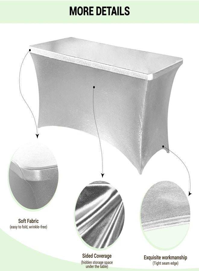 Obstal 6 Pack Stretch Spandex Table Covers for 6 Foot Tables - 6 FT Rectangular Fitted Tablecloth Protector for Wedding, Banquet, Party (Stamping Silver, 72'' Length x 30'' Width x 30'' Height) - Image 3