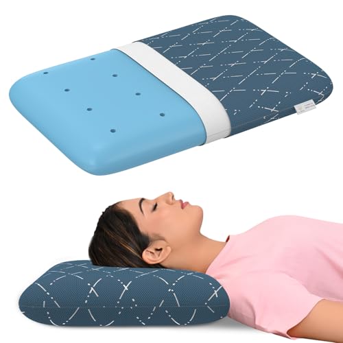 MY ARMOR Cool Gel Memory Foam Pillow for Neck & Shoulder Pain with Removable Zipper Cover, Standard Size - 4 Inch Height, Blue Checks Cover - Pack of 1 - Image 1