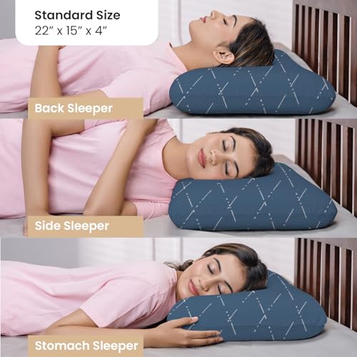MY ARMOR Cool Gel Memory Foam Pillow for Neck & Shoulder Pain with Removable Zipper Cover, Standard Size - 4 Inch Height, Blue Checks Cover - Pack of 1 - Image 2