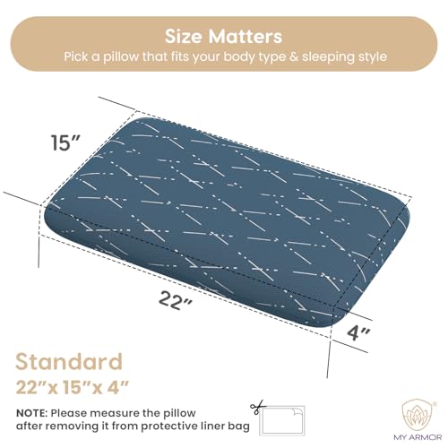 MY ARMOR Cool Gel Memory Foam Pillow for Neck & Shoulder Pain with Removable Zipper Cover, Standard Size - 4 Inch Height, Blue Checks Cover - Pack of 1 - Image 5