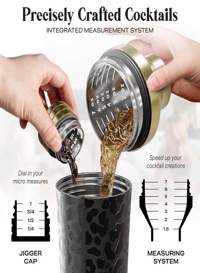 BARE BARREL Insulated Cocktail Shaker Set | Double Wall Stainless Steel | Martini Shaker for Home Bar Bartending | Built-in Drink Measure System & Strainer, Travel Bag, Recipes | Gift Set (Leo Gold) - Image 5