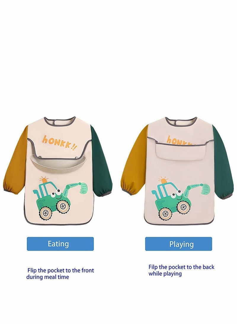 Long Sleeve Baby Bibs Child Toddler Waterproof Smock Apron Set Food Catcher Pocket - Image 3