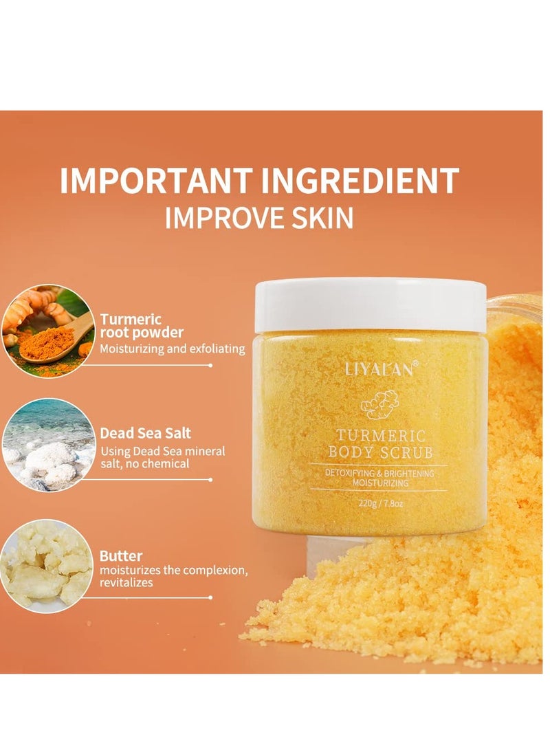 Liyalan Turmeric Body Scrub Moisturizing and Exfoliating Body, Face, Hand, Foot Scrub,Nourishes Skin,Deep Cleansing 7.8oz - Image 2