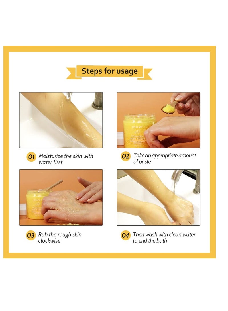 Liyalan Turmeric Body Scrub Moisturizing and Exfoliating Body, Face, Hand, Foot Scrub,Nourishes Skin,Deep Cleansing 7.8oz - Image 5