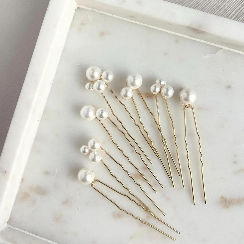 ZAVVU KRIZOUS DORMITORRY Bridal Pearl Hair Pins Set Gold Hair Accessories for Weddings Handmade Pearl Bobby Pins for Women Bridesmaids Prom and Special Events Elegant Hair Jewelry for Updos Set of 8  - Image 2