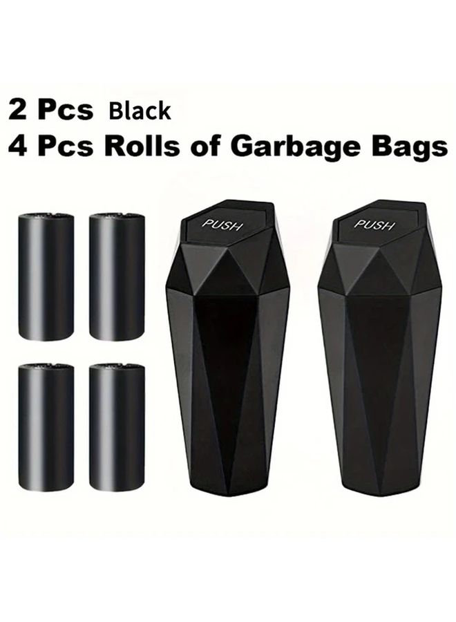 Cow Color Car Trash Can 6 Pack With 2 Cans 4 Rolls 60 Bags Diamond Shaped One Button Operation - Image 1