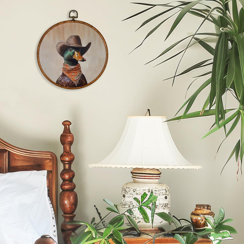 BCUANGD Western Hunting Round Wall Art Decor - Retro Duck Neutral Wall Art Canvas Frame Artwork Prints, Rustic Vintage Country Round Wall Hanging Decorations for Home Farmhouse Bedroom, 10"x10" - Image 2