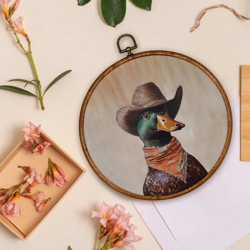 BCUANGD Western Hunting Round Wall Art Decor - Retro Duck Neutral Wall Art Canvas Frame Artwork Prints, Rustic Vintage Country Round Wall Hanging Decorations for Home Farmhouse Bedroom, 10"x10" - Image 4