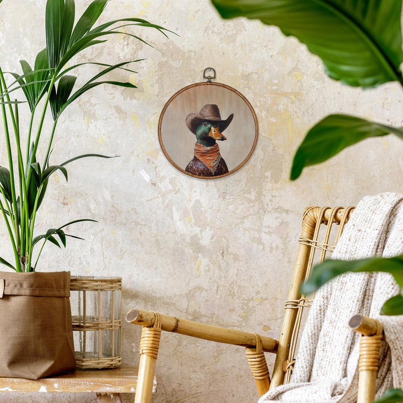 BCUANGD Western Hunting Round Wall Art Decor - Retro Duck Neutral Wall Art Canvas Frame Artwork Prints, Rustic Vintage Country Round Wall Hanging Decorations for Home Farmhouse Bedroom, 10"x10" - Image 3