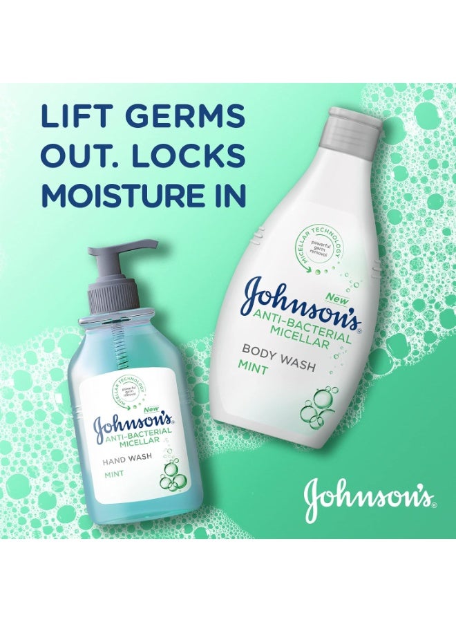 Johnson's Body Wash, Anti-Bacterial Micellar, Mint, with micellar technology, targets and lifts germs out like a magnet while keeping skin's natural protective barrier, 400 ml - Image 2