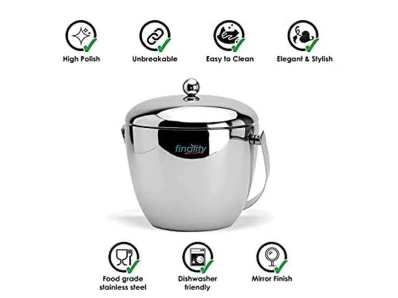 FINALITY Apple Shape Mirror Finish Ice Bucket Double Wall Insulated Stainless Steel Ice Box with Lid 18L Mirror Finish Ideal for Home Bar Accessories Perfect Ice Cube Box Mini bar - Image 4