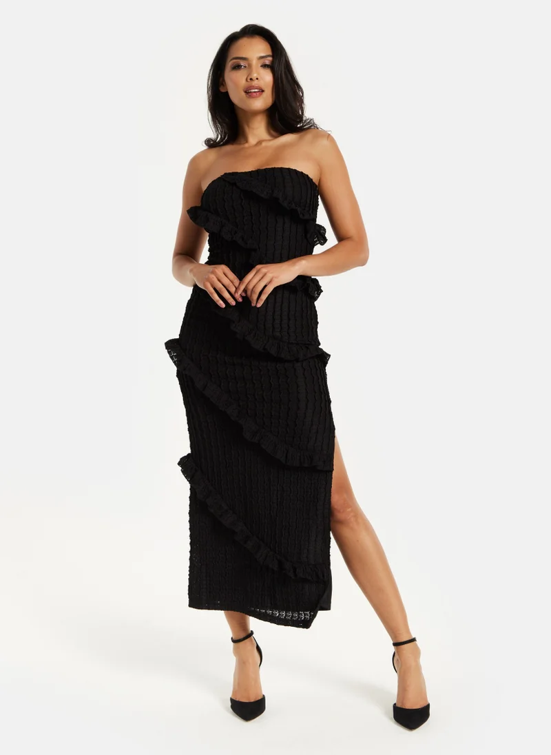 Liquorish Diagonal Friled Slit Detail Jersey Dress