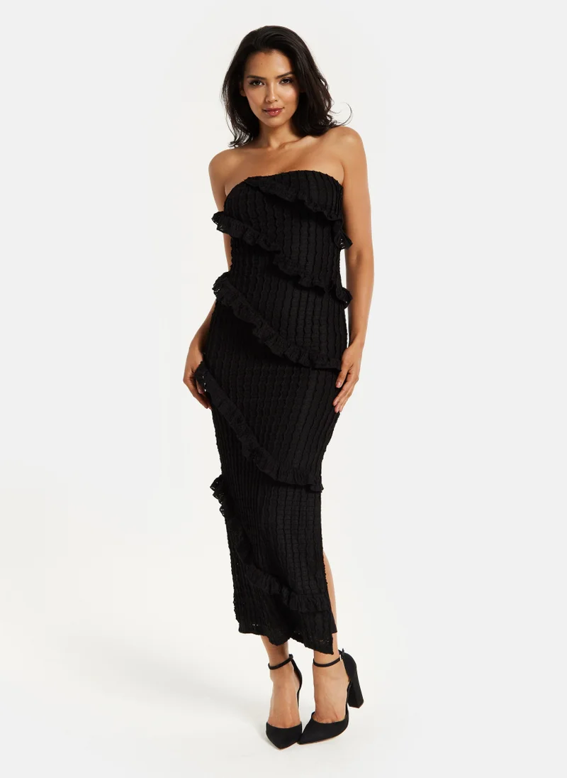 Liquorish Diagonal Friled Slit Detail Jersey Dress