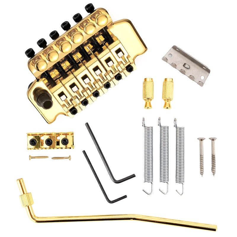 Swhmc Guitar Bridge&Bridge Parts Set of Gold Electric Guitar Tremolo Bridge with Bar Double Strat Locking for Floyd Rose Type - Image 1
