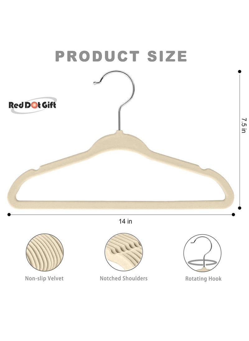 Red Dot Gift 50-Pack Beige Velvet Kids Hangers - (35cm / 14 Inch) Premium Childrens Hangers for Closet, Ultra-Thin Cute Hangers Kids Clothes Hanger, Small Hangers for Kids Clothes  - Image 4