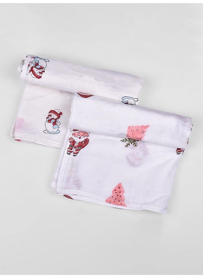 MOM'S HOME Organic Cotton Baby Muslin Swaddle Blanket Extra Large Size110X110 Cm Pack Of 2 Santa Snowman - Image 3