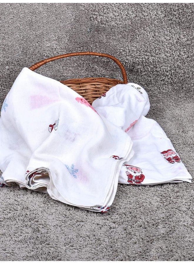MOM'S HOME Organic Cotton Baby Muslin Swaddle Blanket Extra Large Size110X110 Cm Pack Of 2 Santa Snowman - Image 4