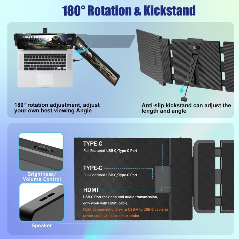 KEFEYA Laptop Screen Extender, 14" FHD 1080P IPS Laptop Monitor Extender Dual Screen, Portable Monitor for Laptops 13-17" with USB-C/HDMI Port, Plug n Play for Windows/Mac/Android/Switch/PS5 - Image 5