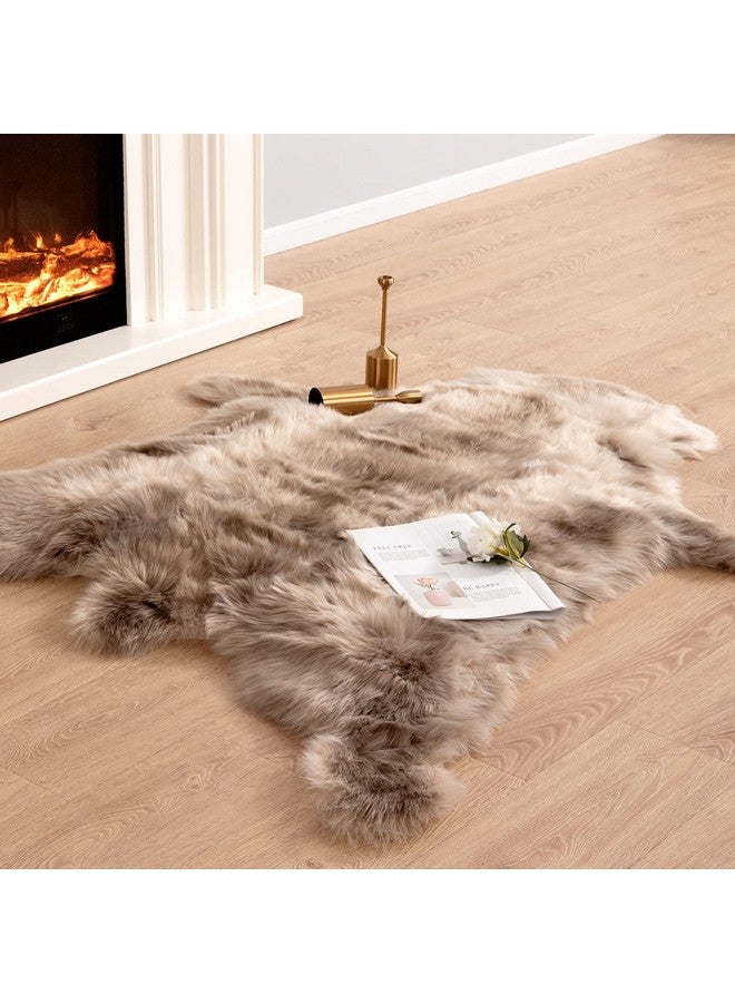 Carvapet Soft Fur Rugs Fake Reindeer Hide Area Rug Fluffy Faux Fur Carpet for Bedroom Floor Mat Home Decorative Throw Rug for Living Room, 4ft x 5ft, Brown - Image 1
