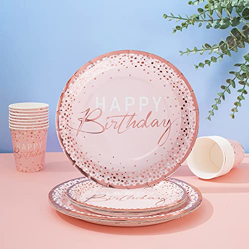 Tyzarglef 175PCS Happy Birthday Plates and Napkins Party Supplies, Paper Pink and Rose Gold Plastic Forks Knives Spoons Serve 25 Guests for Girl Women - Image 5