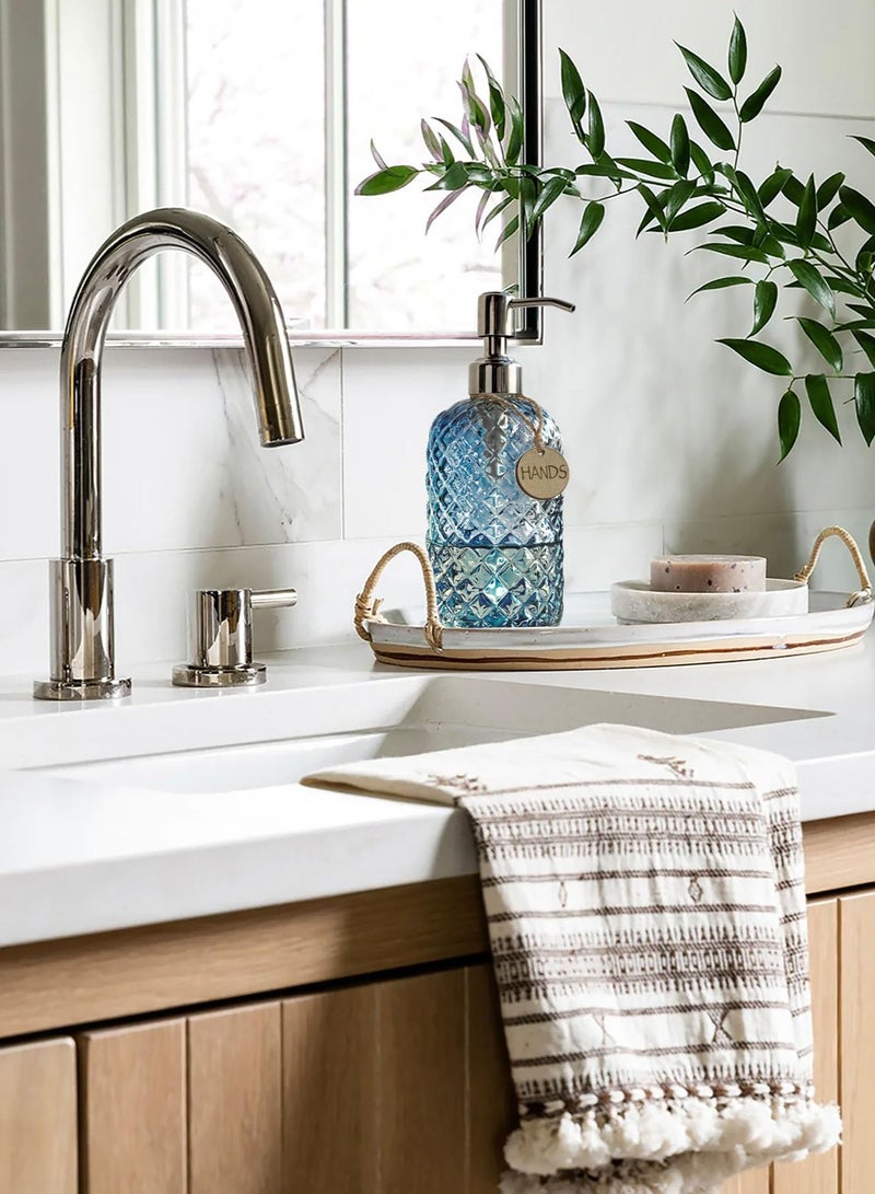 18 oz (Approx. 510.3 g) Jewel Pattern Kitchen Glass Soap Dispenser, Refillable Hand Soap Dispenser with Rust Resistant Stainless Steel Pump, Clear Soap Dispenser Bathroom Use for Dish Soap, Hand Soap, Lotion (Blue)  - Image 3