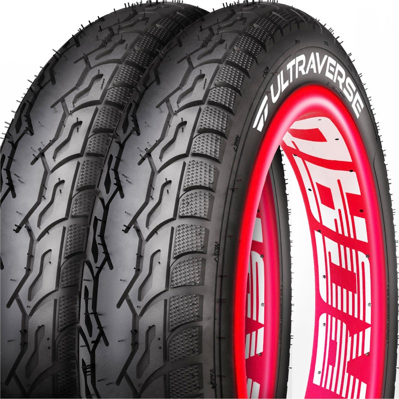 Ultraverse دراجة كهربائية ULTRAVERSE 20x4 بإطارات عريضة - إطارات عريضة قوية وعالية الأداء بحجم 20 بوصة للدراجات الكهربائية ودراجات الجبال، مركب مزدوج للطرقات، هيكل معزز لمغامرات الشوارع والمسارات - 2 وحدة - Image 1