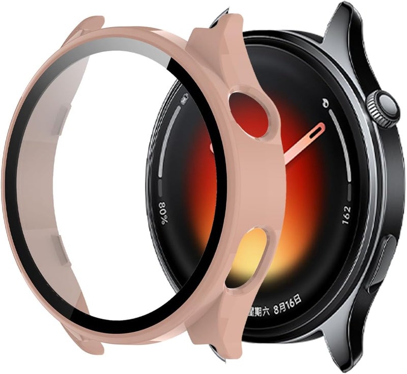 WUNIAK Case for Xiaomi Watch5 Smart Watch,Hard PC Screen Protector for Watch5 Smartwatch,9H Tempered Glass Ultra-Thin Full-Coverage Shockproof Bumper,(Pink) - Image 1