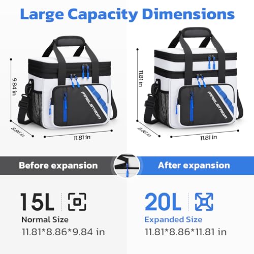 Maelstrom Lunch Box 20L Insulated Lunch Bag for Men Women Expandable Double Deck Leakproof Cooler Bag with 6 Pockets Reusable Lunch Tote Bag for Work Picnic Travel White - Image 3