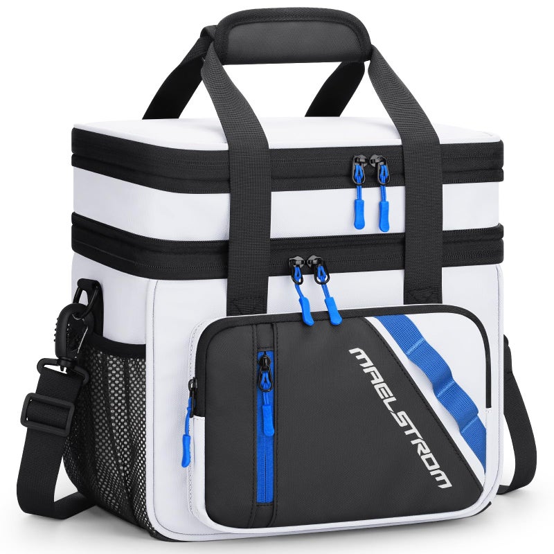 Maelstrom Lunch Box 20L Insulated Lunch Bag for Men Women Expandable Double Deck Leakproof Cooler Bag with 6 Pockets Reusable Lunch Tote Bag for Work Picnic Travel White - Image 2