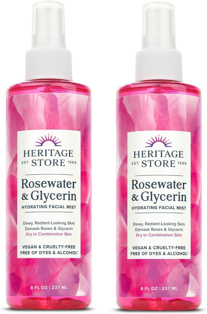 HERITAGE STORE Rosewater & Glycerin 2-pack - Hydrating Facial Mist - Dry Combination Skin Care - Rose Water Spray with Vegetable Glycerine - Made Without Dyes or Alcohol, Hypoallergenic, Vegan, 8oz ea - Image 1