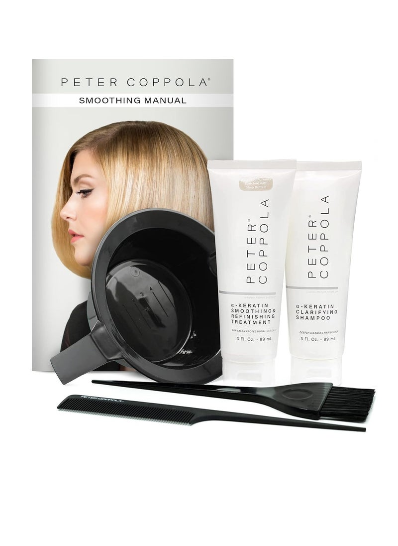 Peter Coppola PETER COPPOLA Keratin Treatment Kit - At-Home Hair Straightening and Smoothing for All Types - Includes Clarifying Shampoo, Bowl, Brush & Comb  - Image 1