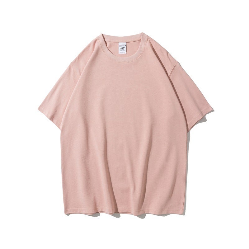280g Heavy Shoulder Short Sleeve T-shirt Thickened Japanese Retro Foreign Trade Loose Fashion Brand Pure Cotton Half Sleeve Custom Pattern Lotus root starch 