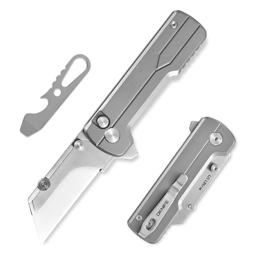 OKNIFE U1 Ultra Titanium Pocket Folding Utility Knife w/Ceramic Blade, Button Lock EDC Box Cutter with Clip for Men Women - Image 1