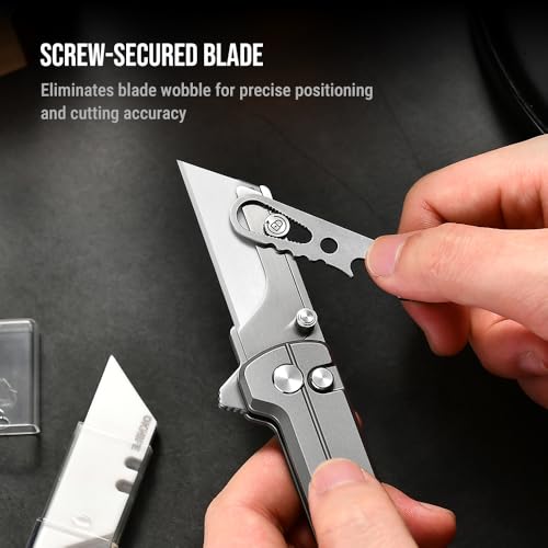 OKNIFE U1 Ultra Titanium Pocket Folding Utility Knife w/Ceramic Blade, Button Lock EDC Box Cutter with Clip for Men Women - Image 5