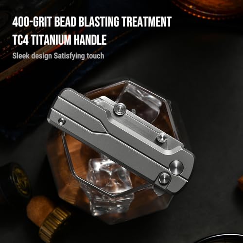 OKNIFE U1 Ultra Titanium Pocket Folding Utility Knife w/Ceramic Blade, Button Lock EDC Box Cutter with Clip for Men Women - Image 2