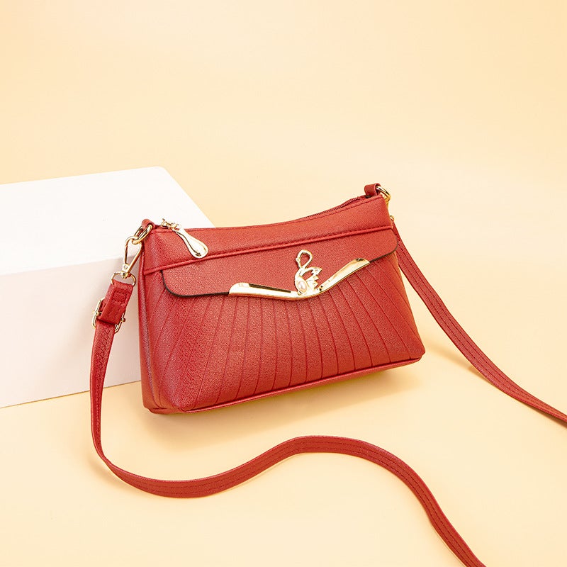 2022 New Middle-aged Mother Bag Crossbody Bag Womens Mobile Phone Bag Fashion Embossed Shoulder Soft Leather Bag Night Market Bag Q8009-Bordeaux