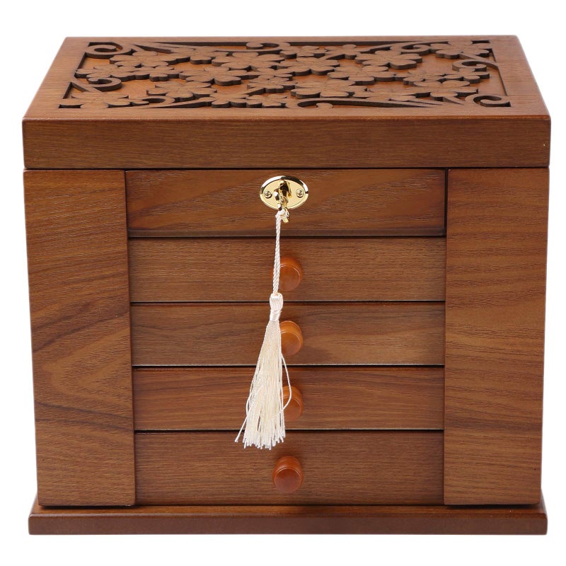 Changsuo Wooden Jewelry Box for Women, Organizer Box of Solid Wood with Lock and Key for Jewelries, Watches, Necklace, Ring, Lockable Storage Case (Cherry) - Image 1