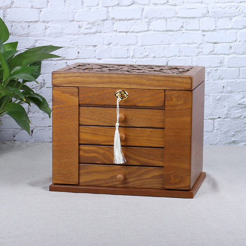 Changsuo Wooden Jewelry Box for Women, Organizer Box of Solid Wood with Lock and Key for Jewelries, Watches, Necklace, Ring, Lockable Storage Case (Cherry) - Image 3
