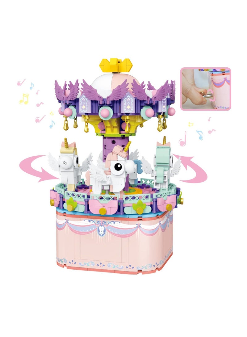 Music Box Building Toys, Rotating Carousel DIY Building Block for Girls and Boys 6 -12 Years Old, 874 pcs, STEM Construction Toy and Birthday Gifts for Adults and Kids - Image 1